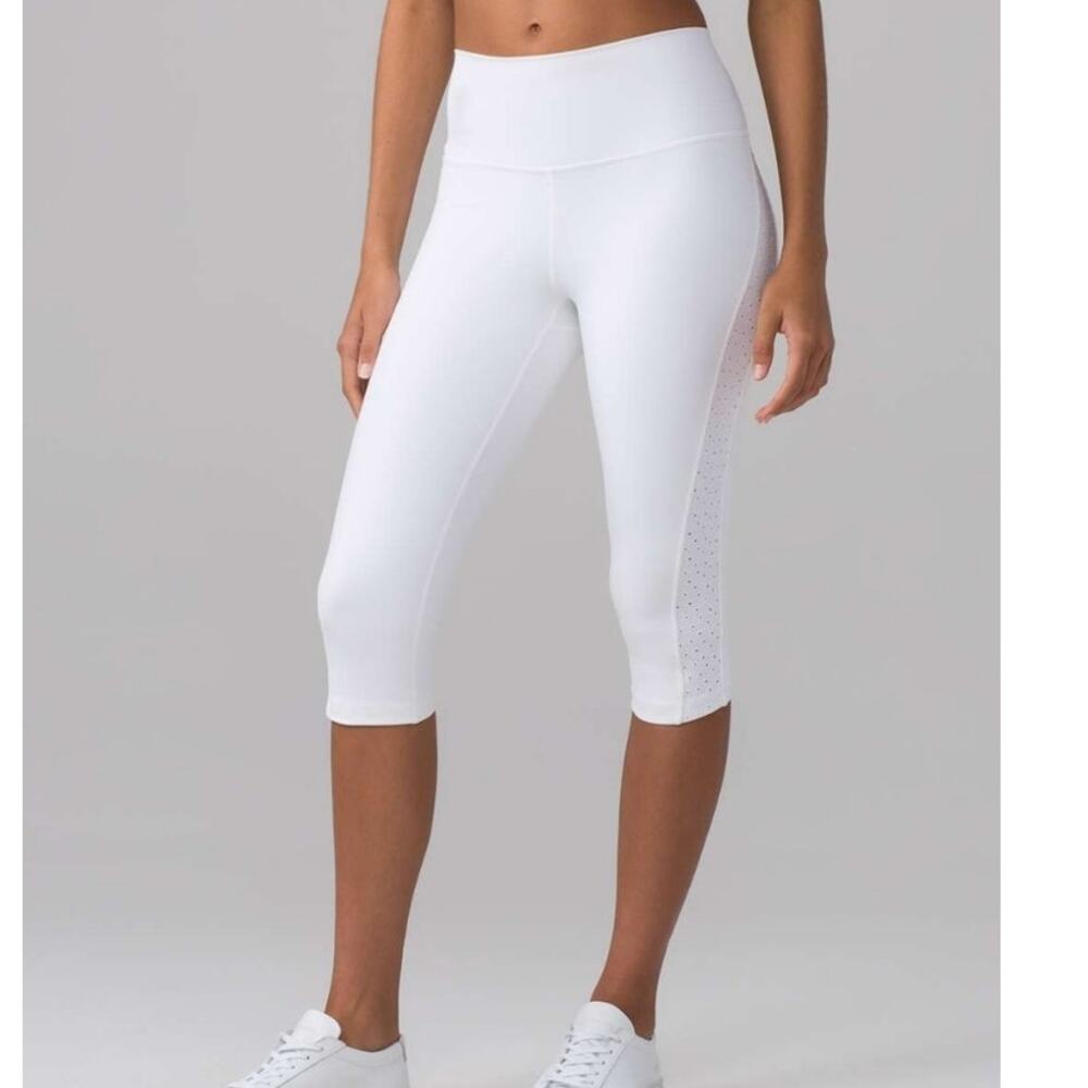 Lululemon Ornate Crop White Legging Pants 2 Yoga Athletic Sportswear Workout Gym